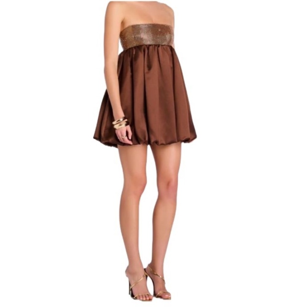 Retrofete Delfino Espresso Satin Crystal Studded Bubble Hem Mini Dress-NWT -S - Picture 3 of 15